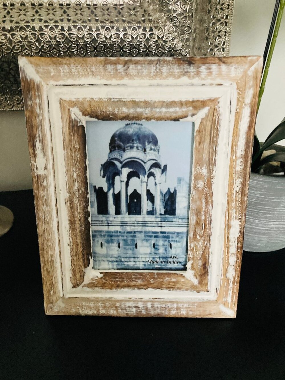 Rustic Tan White Wooden Tabletop Picture Frame Made in India